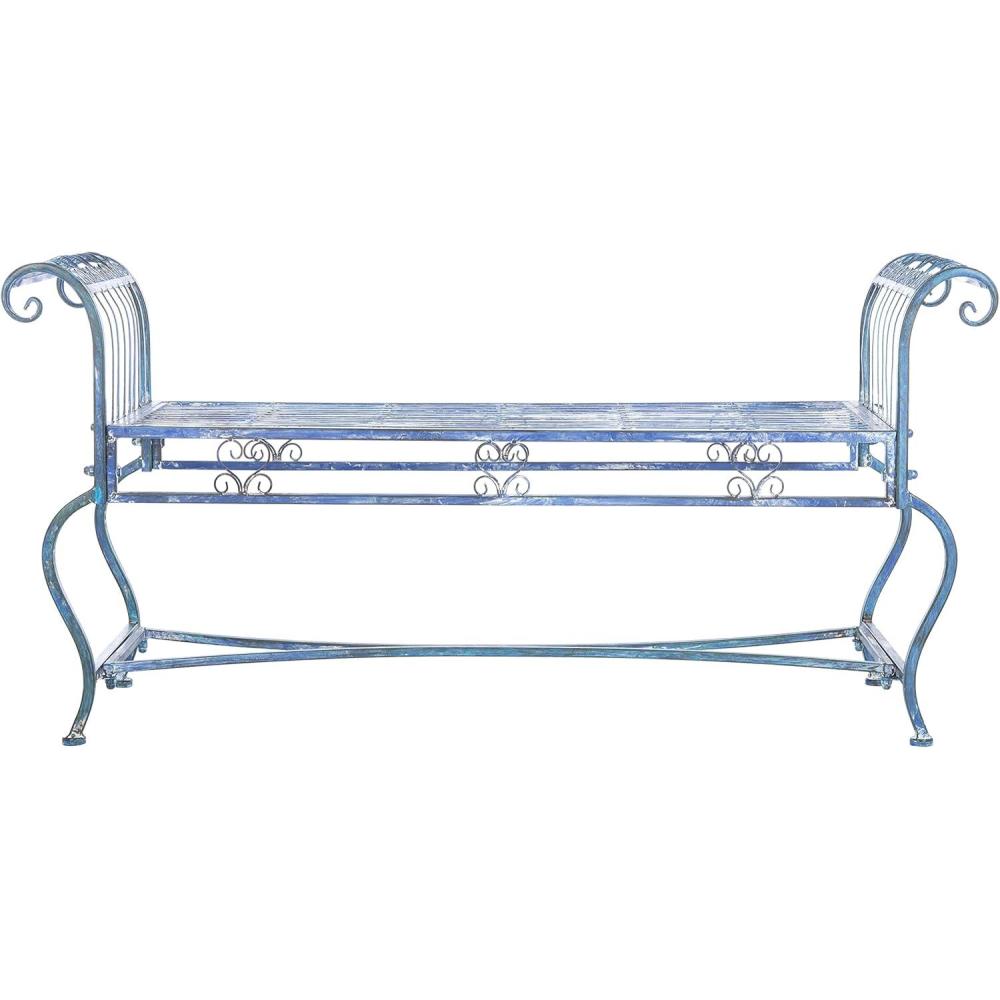 image:imageSafavieh Outdoor Collection Brielle Victorian Antique Blue BenchMossy Blue