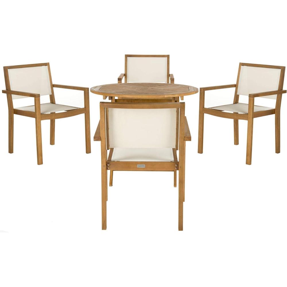 image:imageSafavieh Outdoor Collection Chante Teak 354 Round Table 5 Piece Dining Set