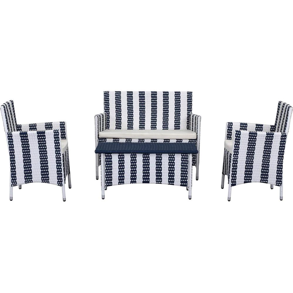 image:imageSafavieh Outdoor Collection Figueroa Black and White 4Piece Patio SetNavy  White