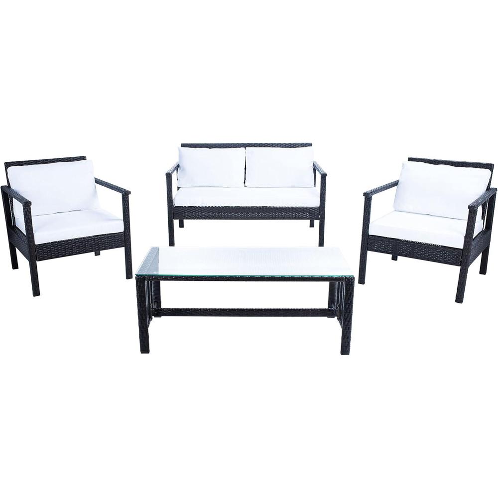 image:imageSafavieh Outdoor Collection Garnen Wicker Cushion 4Piece Living Set PAT7714D NaturalWhiteBlack  White