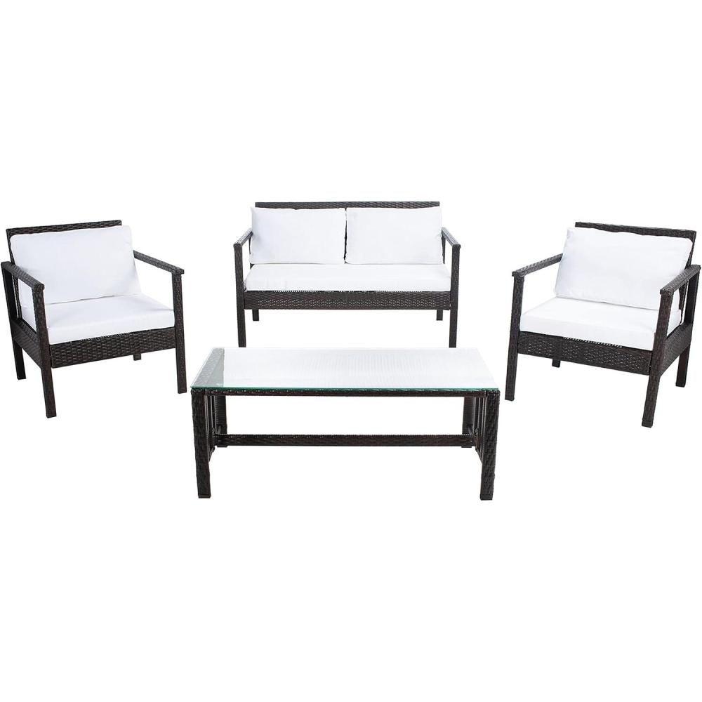 image:imageSafavieh Outdoor Collection Garnen Wicker Cushion 4Piece Living Set PAT7714D NaturalWhiteBrown White