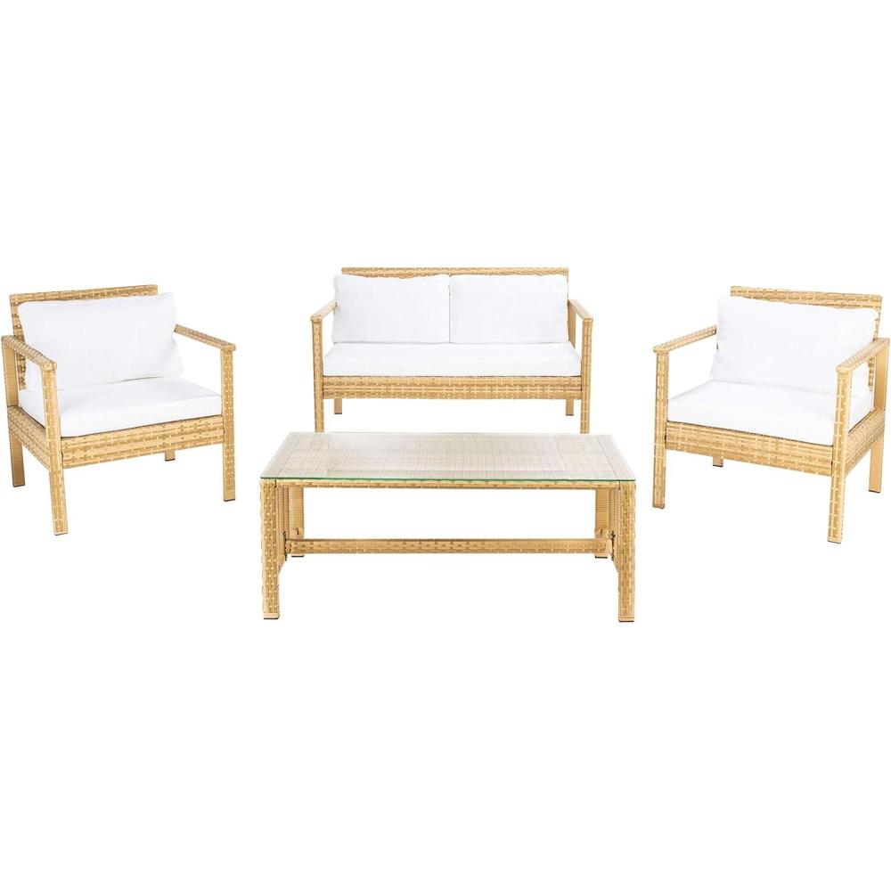 image:imageSafavieh Outdoor Collection Garnen Wicker Cushion 4Piece Living Set PAT7714D NaturalWhiteNatural White