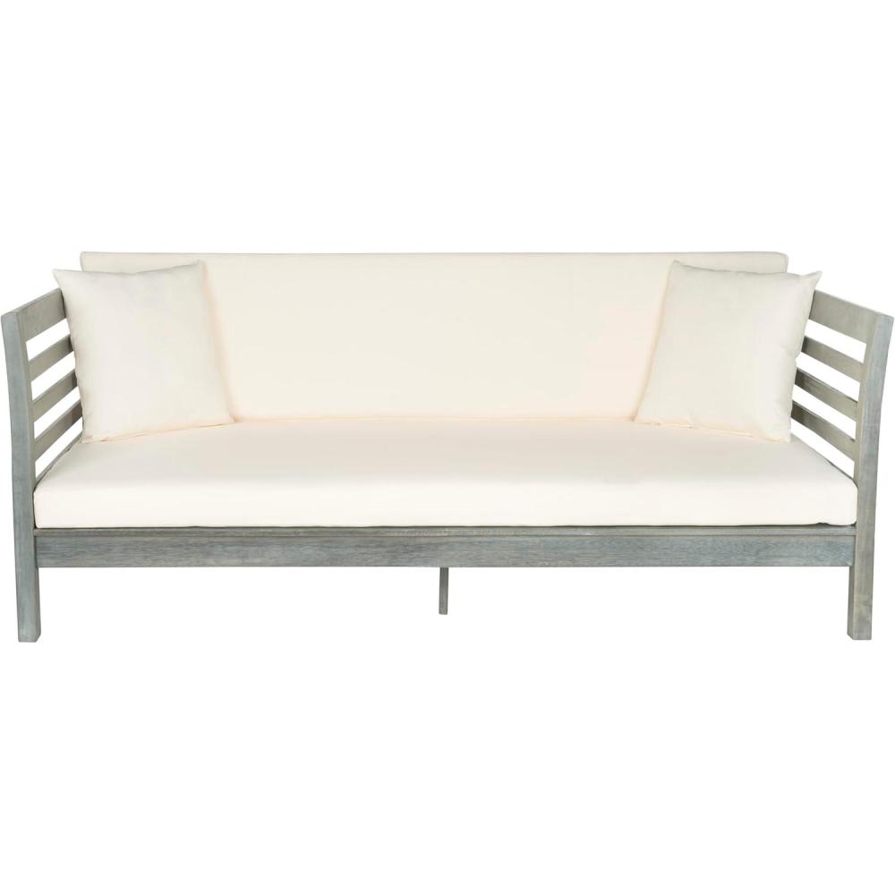 image:imageSafavieh Outdoor Collection Malibu Antiqued White Navy Acacia Wood Cushioned DaybedAsh Grey Beige