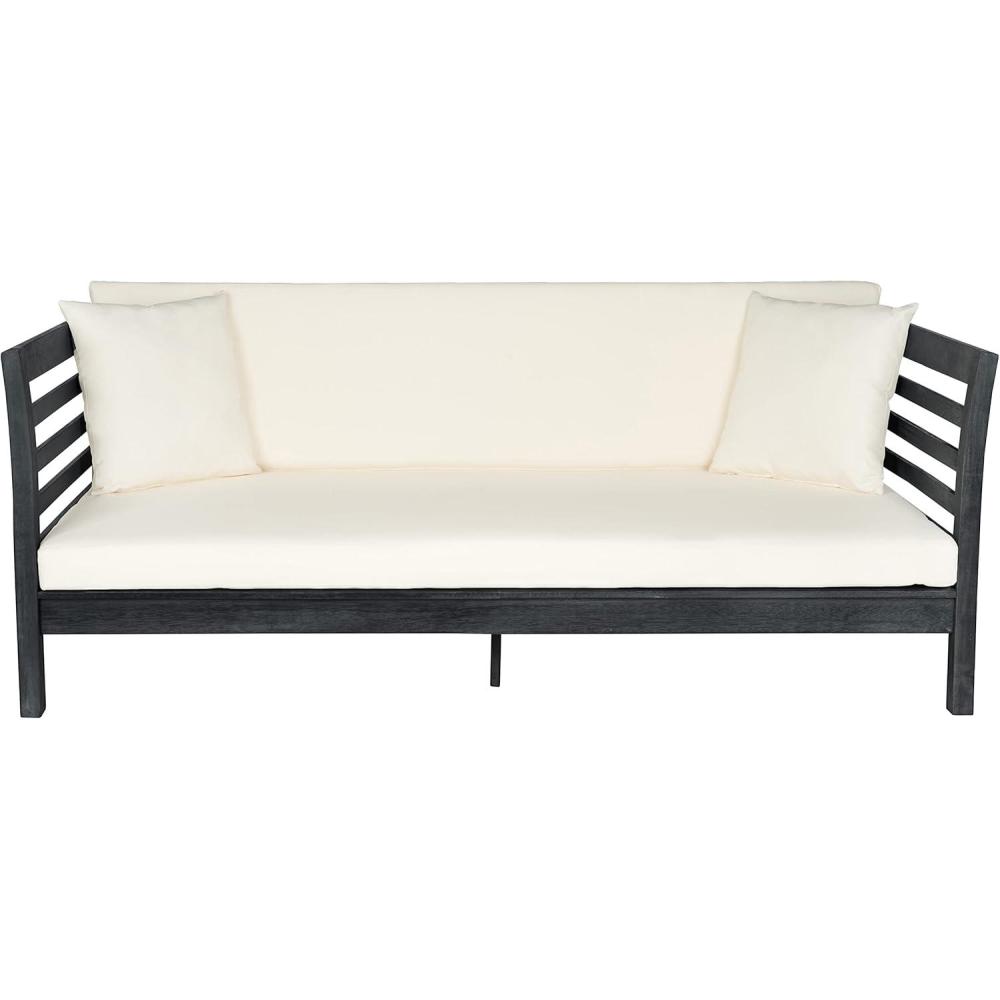 image:imageSafavieh Outdoor Collection Malibu Antiqued White Navy Acacia Wood Cushioned DaybedDark Slate Gray Beige
