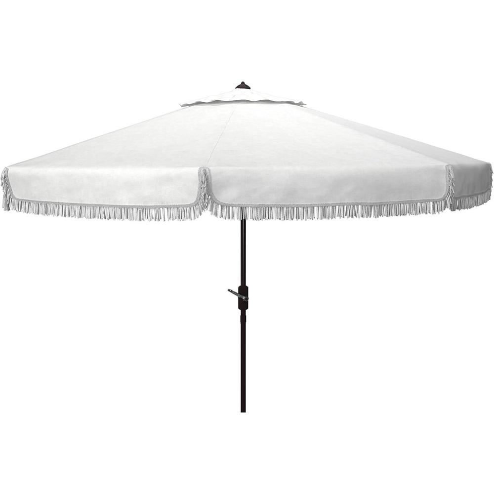 image:imageSafavieh Outdoor Milan Fringe 11Foot Round Crank UV Protected UmbrellaWhite