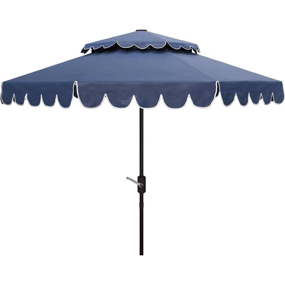 image:imageSafavieh Outdoor Venice 9Foot Round Double Top Crank UV Protected UmbrellaNavyWhite