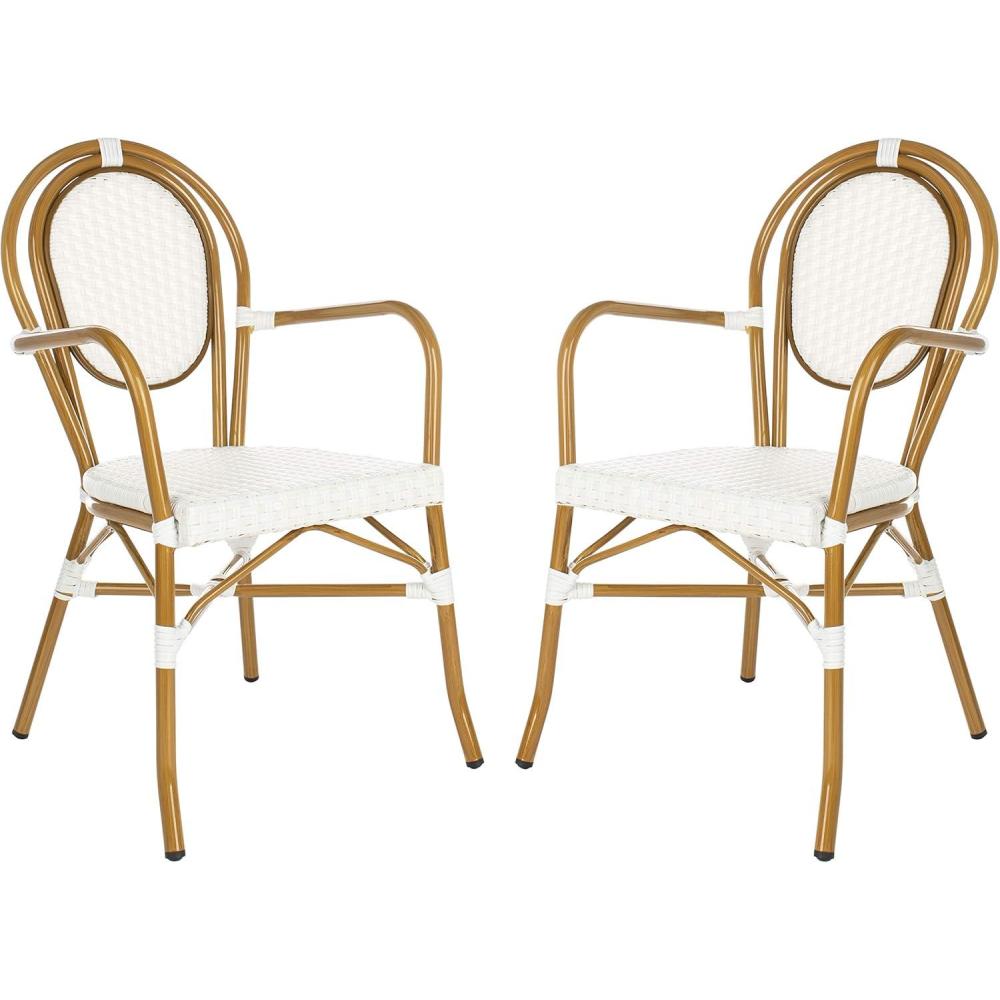 image:imageSafavieh PAT4014ASET2 Outdoor Collection Rosen Navy and White French Bistro Stacking Arm ChairWhite