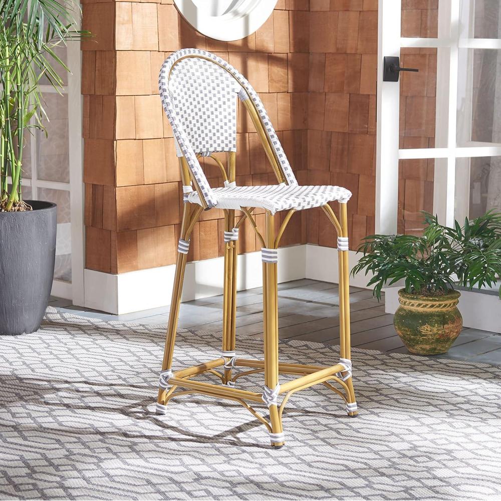 image:imageSafavieh PAT4038C Outdoor Collection Zaid White Stackable 30inch Bar StoolGrey White
