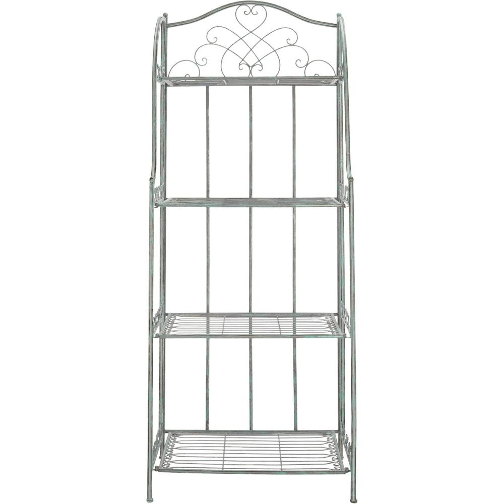 image:imageSafavieh PAT5014A Collection Amaris Rusty Orange Wrought Iron 4 Tier Outdoor Bakers Rack ShelveAntique Dark Green
