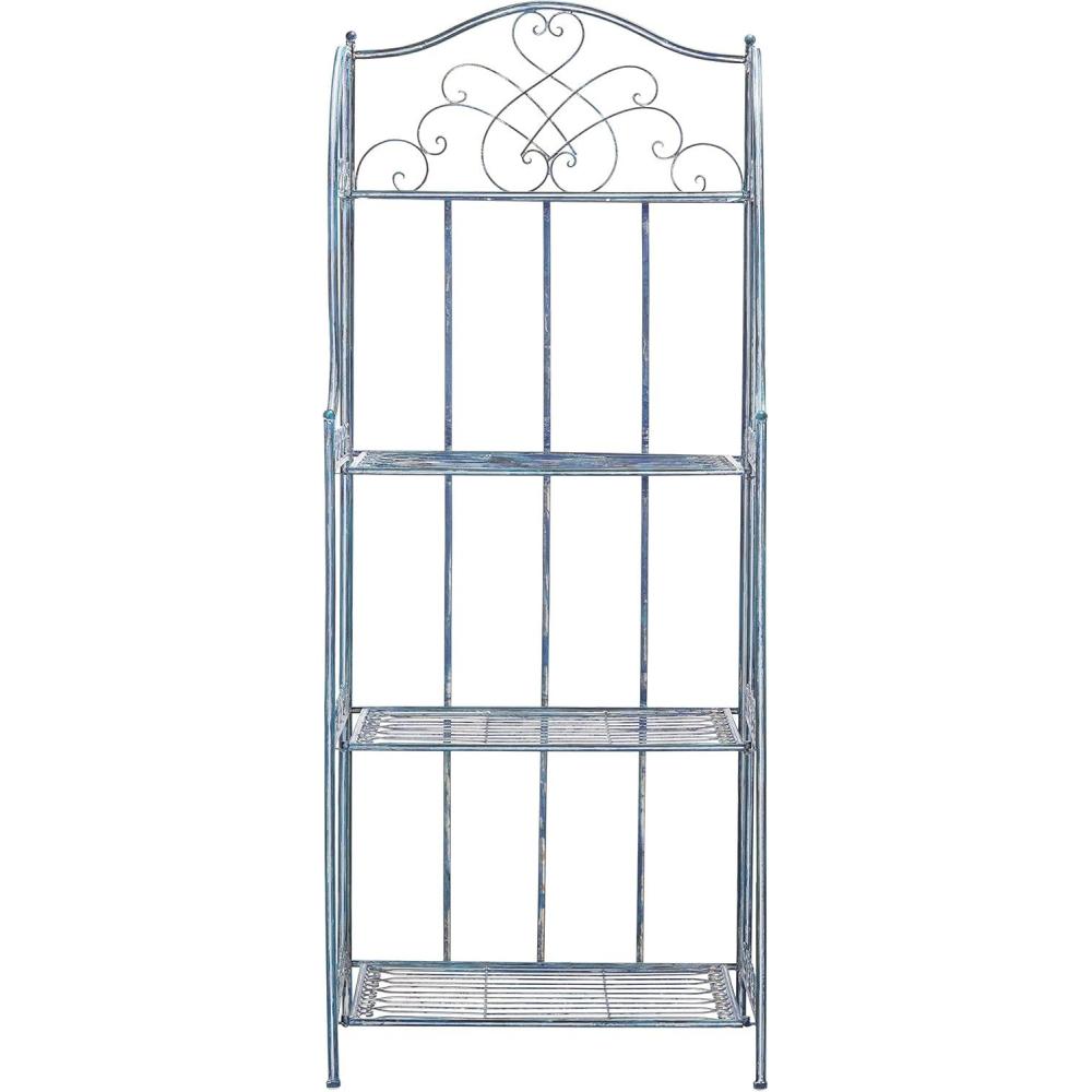 image:imageSafavieh PAT5014A Collection Amaris Rusty Orange Wrought Iron 4 Tier Outdoor Bakers Rack ShelveMossy Blue