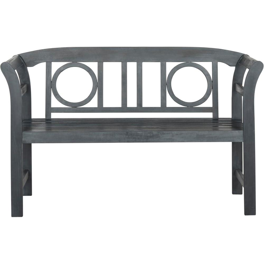 image:imageSafavieh PAT6743K Outdoor Collection Moorpark Grey 2 Seat Bench Dark Slate GrayAsh Grey