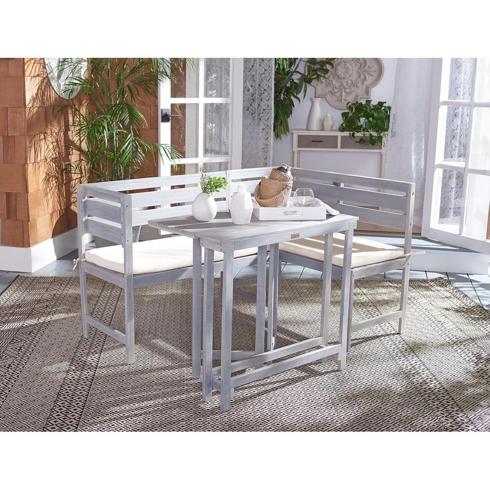 image:imageSafavieh PAT6754A Collection Wilton Teak and Navy Balcony Corner Lounge Outdoor SetAsh Grey White