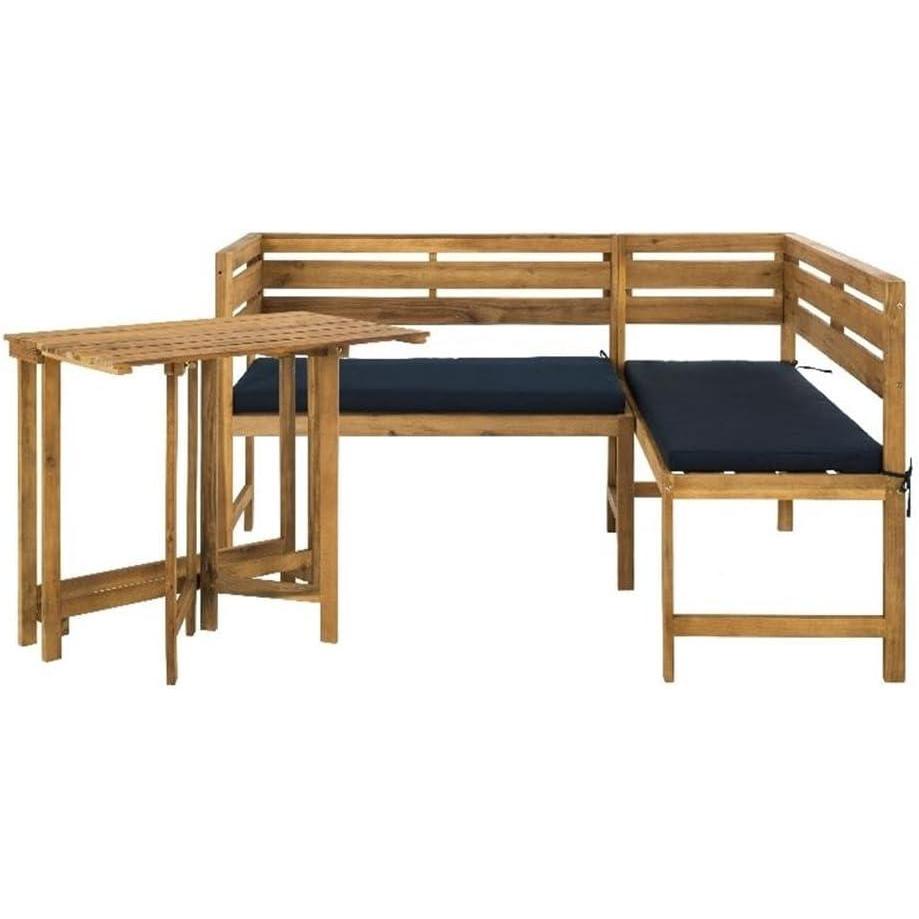image:imageSafavieh PAT6754A Collection Wilton Teak and Navy Balcony Corner Lounge Outdoor SetNatural Navy