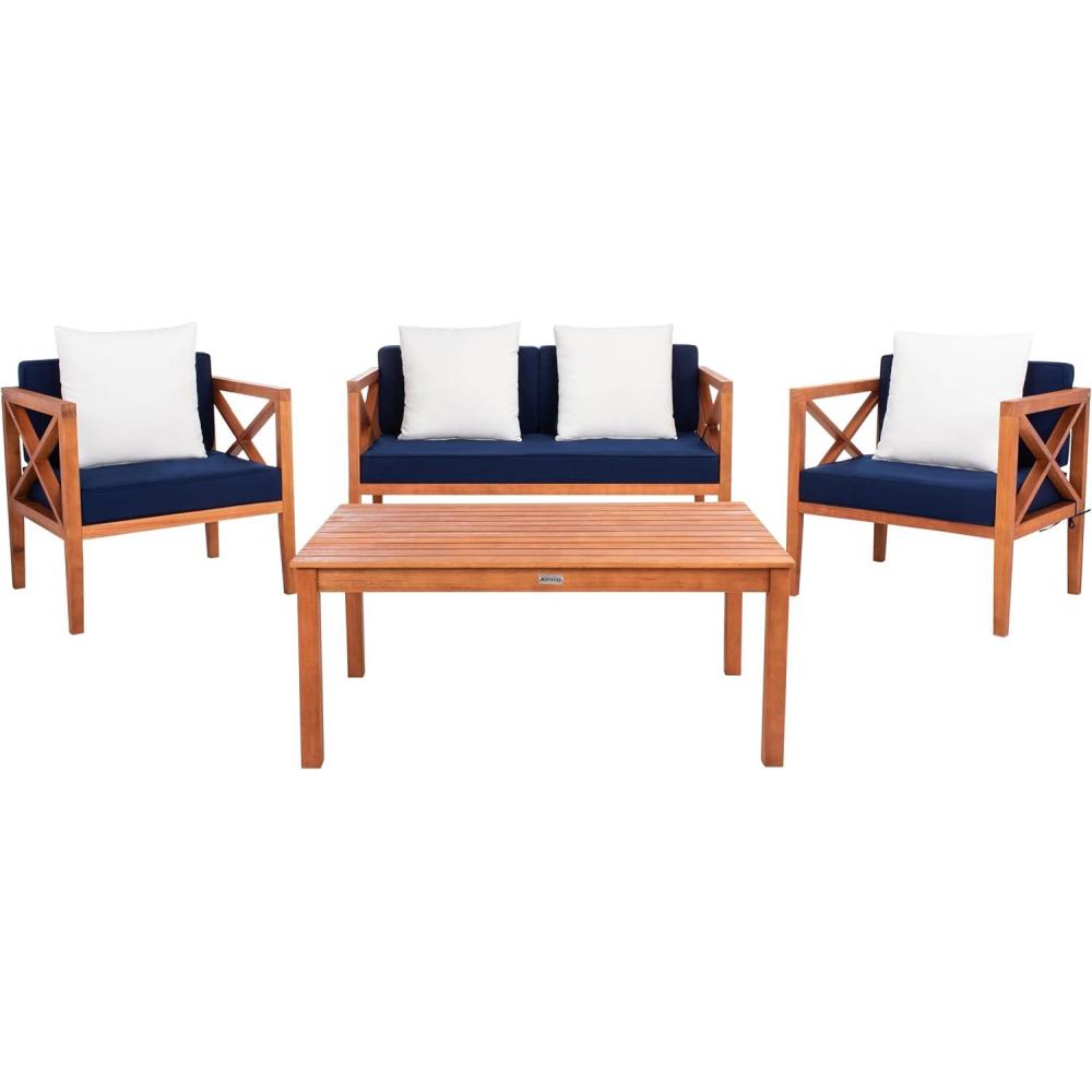 image:imageSafavieh PAT7031A Collection Nunzio Teak and White and Navy 4 Pc Accent Pillows Outdoor SetNatural Navy Solid Pillow