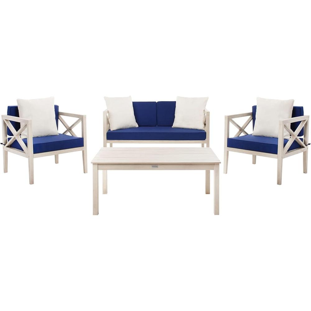 image:imageSafavieh PAT7031A Collection Nunzio Teak and White and Navy 4 Pc Accent Pillows Outdoor SetWhite Navy Solid Pillow