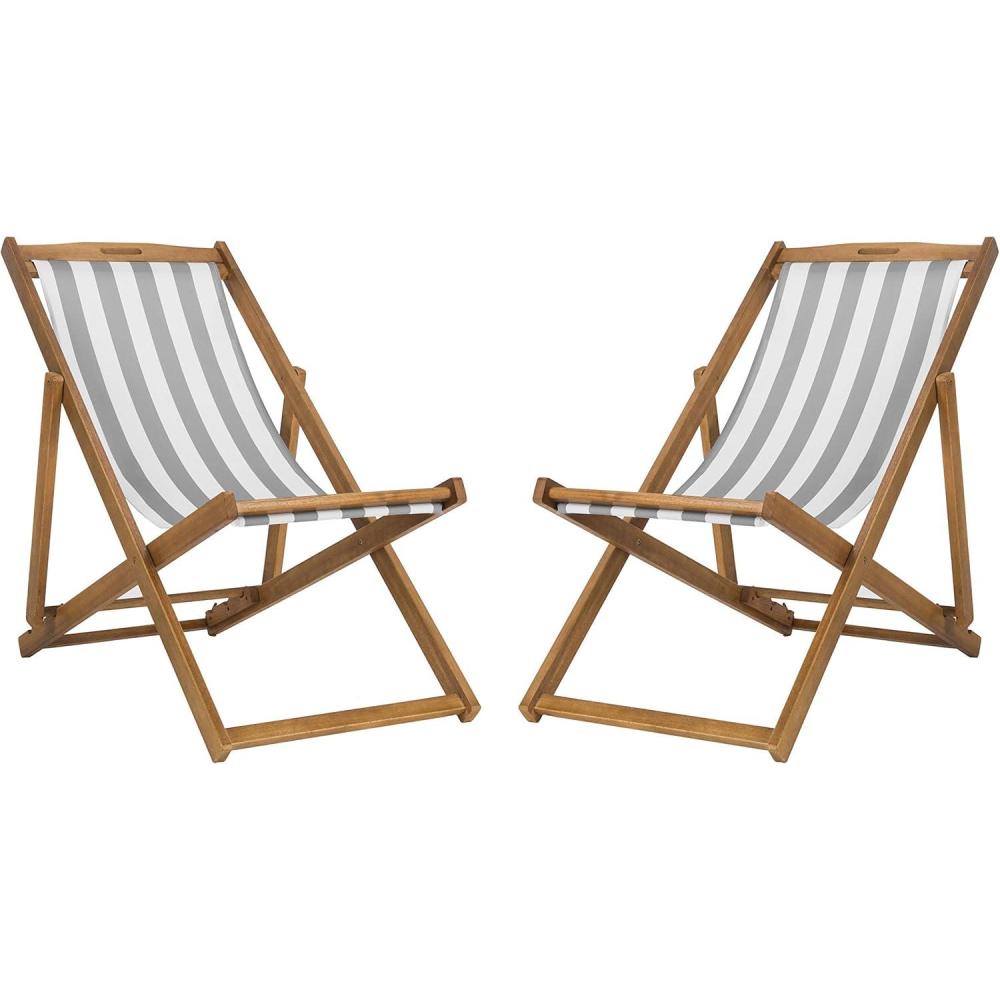 image:imageSafavieh PAT7040A SET2 Outdoor Collection Loren TeakNatural Grey Stripe