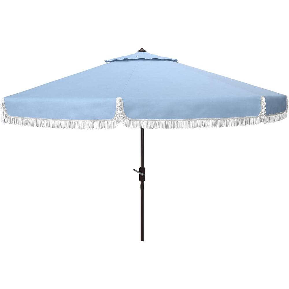 image:imageSafavieh PAT8008A Collection Milan Fringe Navy and White 9Ft Crank Outdoor Push Button Tilt UmbrellaBaby BlueWhite