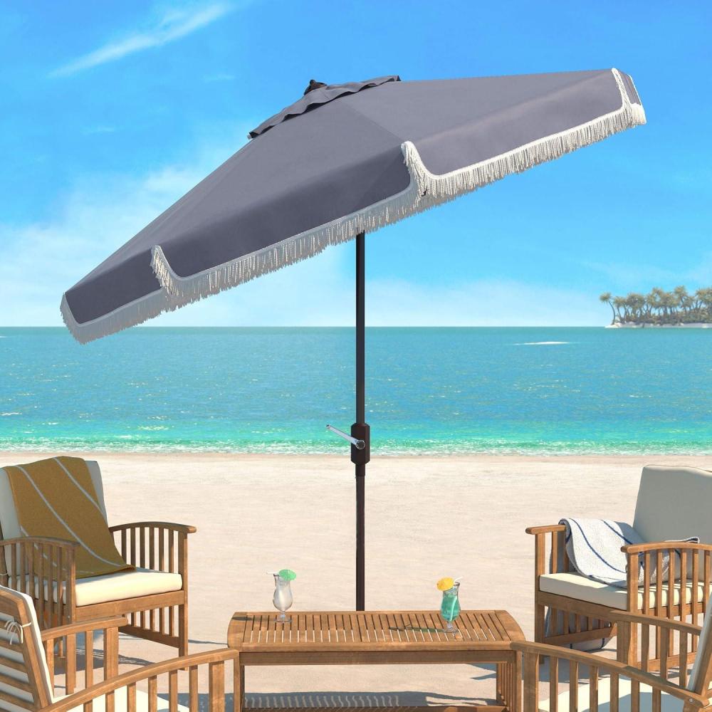 image:imageSafavieh PAT8008A Collection Milan Fringe Navy and White 9Ft Crank Outdoor Push Button Tilt UmbrellaGreyWhite