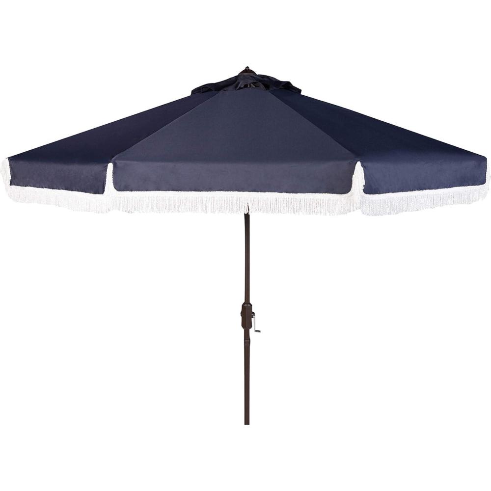 image:imageSafavieh PAT8008A Collection Milan Fringe Navy and White 9Ft Crank Outdoor Push Button Tilt UmbrellaNavyWhite