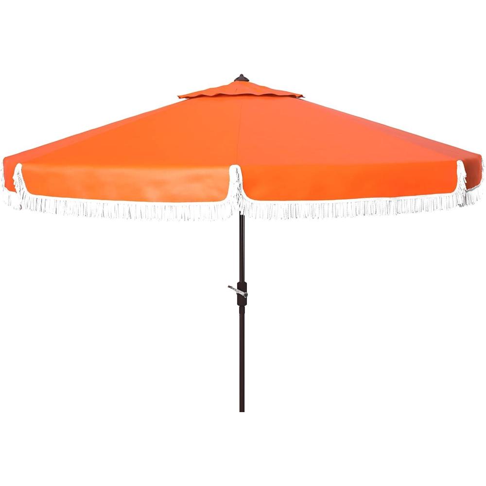 image:imageSafavieh PAT8008A Collection Milan Fringe Navy and White 9Ft Crank Outdoor Push Button Tilt UmbrellaOrange