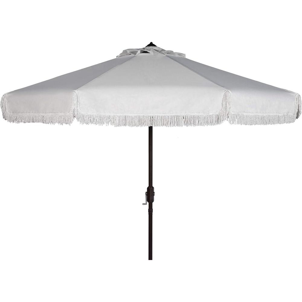 image:imageSafavieh PAT8008A Collection Milan Fringe Navy and White 9Ft Crank Outdoor Push Button Tilt UmbrellaWhiteWhite