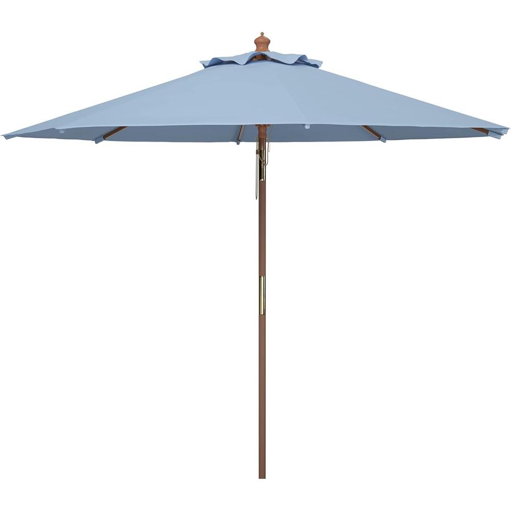 image:imageSafavieh PAT8009A Collection Cannes Beige 9Ft Wooden Outdoor Umbrella 9FootBaby Blue