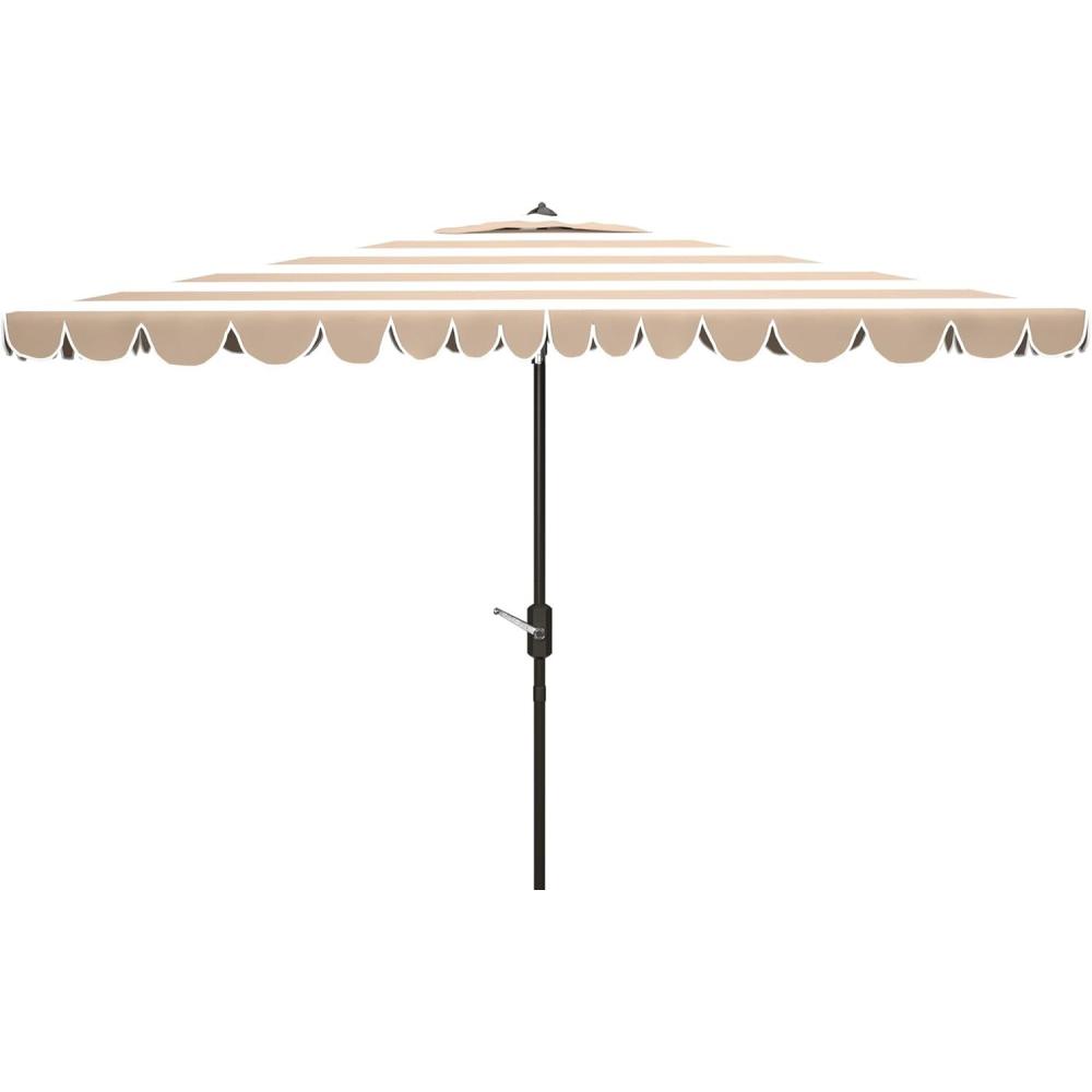 image:imageSafavieh PAT8311C Outdoor Vienna Navy and White 66 x 10 Rectangle Crank UV Protected UmbrellaBeigeWhite