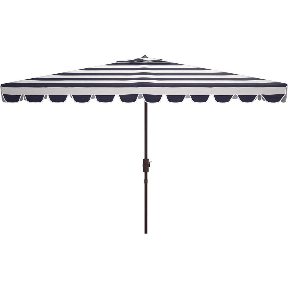 image:imageSafavieh PAT8311C Outdoor Vienna Navy and White 66 x 10 Rectangle Crank UV Protected UmbrellaBlackWhite