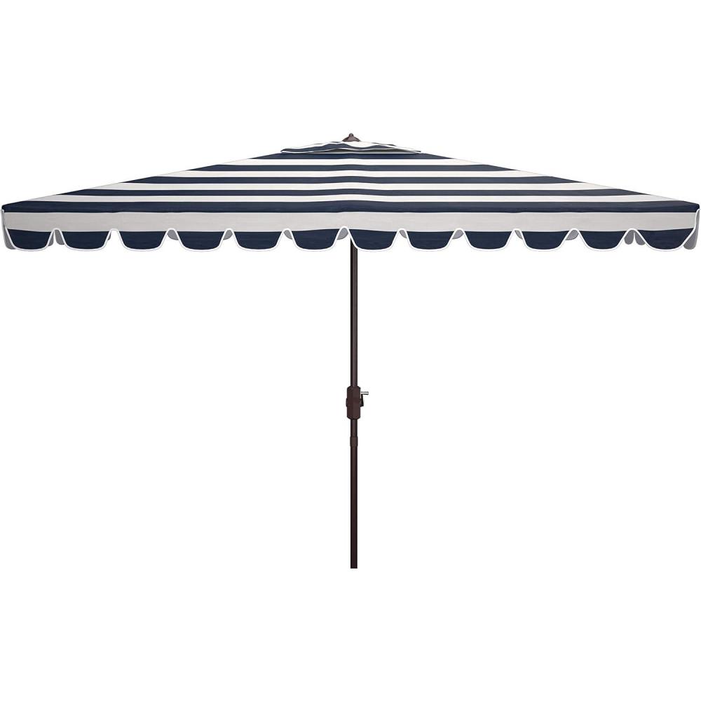 image:imageSafavieh PAT8311C Outdoor Vienna Navy and White 66 x 10 Rectangle Crank UV Protected UmbrellaNavyWhite