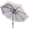 SAFAVIEH 11ft Outdoor Patio Umbrella, Round, Vienna Collection, Black & White Stripe, Crank, Button Tilt, UV Resistant for Deck, Backyard, Poolside (PAT8111D)(Beige/White)