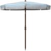 SAFAVIEH 6.5ft Outdoor Patio Umbrella, Round, Copen Collection, White & Light Blue Stripe, Fringe Trim, Button Tilt, UV Resistant for Deck, Backyard, Poolside (PAT8501C)(White / Blue)