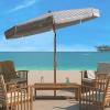 SAFAVIEH 6.5ft Outdoor Patio Umbrella, Round, Copen Collection, White & Light Blue Stripe, Fringe Trim, Button Tilt, UV Resistant for Deck, Backyard, Poolside (PAT8501C)(White / Navy)
