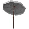SAFAVIEH 6.5ft Outdoor Patio Umbrella, Round, Copen Collection, White & Light Blue Stripe, Fringe Trim, Button Tilt, UV Resistant for Deck, Backyard, Poolside (PAT8501C)(White / Black)