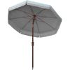 SAFAVIEH 6.5ft Outdoor Patio Umbrella, Round, Copen Collection, White & Light Blue Stripe, Fringe Trim, Button Tilt, UV Resistant for Deck, Backyard, Poolside (PAT8501C)(White / Blue)