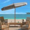SAFAVIEH 6.5ft Outdoor Patio Umbrella, Round, Copen Collection, White & Light Blue Stripe, Fringe Trim, Button Tilt, UV Resistant for Deck, Backyard, Poolside (PAT8501C)(White / Black)