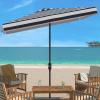 SAFAVIEH 6.5x10ft Outdoor Patio Umbrella, Rectangular, Elsa Collection, Navy & White Stripe, Auto Crank Tilt, UV Resistant for Deck, Backyard, Poolside (PAT8303B)(Navy / White)