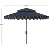 SAFAVIEH 9ft Outdoor Patio Umbrella, Double Top, Valance, Beige & White Trim, Double Top, Auto Crank Tilt, UV Resistant for Deck, Backyard, Poolside (PAT8206C)(Navy/White)