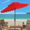 SAFAVIEH 9ft Outdoor Patio Umbrella, Double Top, Valance, Beige & White Trim, Double Top, Auto Crank Tilt, UV Resistant for Deck, Backyard, Poolside (PAT8206C)(Red)