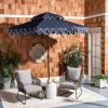 SAFAVIEH 9ft Outdoor Patio Umbrella, Double Top, Valance, Beige & White Trim, Double Top, Auto Crank Tilt, UV Resistant for Deck, Backyard, Poolside (PAT8206C)(Navy/White)