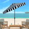 SAFAVIEH 9ft Outdoor Patio Umbrella, Round, Else Collection, Navy & White Stripe, Auto Crank Tilt, UV Resistant for Deck, Backyard, Poolside (PAT8003B)(Black / White)