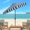 SAFAVIEH 9ft Outdoor Patio Umbrella, Round, Else Collection, Navy & White Stripe, Auto Crank Tilt, UV Resistant for Deck, Backyard, Poolside (PAT8003B)(Navy / White)