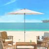 SAFAVIEH 9ft Outdoor Patio Umbrella, Round, Hurst Collection, Navy, Push up, UV Resistant for Deck, Backyard, Poolside (PAT8002C)(Natural)