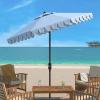 SAFAVIEH 9ft Outdoor Patio Umbrella, Round, Valance, Navy & White Trim, Auto Crank Tilt, UV Resistant for Deck, Backyard, Poolside (PAT8006A)(Baby Blue/White)