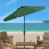 SAFAVIEH 9ft Outdoor Patio Umbrella, Round, Valance, Navy & White Trim, Auto Crank Tilt, UV Resistant for Deck, Backyard, Poolside (PAT8006A)(Hunter Green)