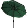 SAFAVIEH 9ft Outdoor Patio Umbrella, Round, Valance, Navy & White Trim, Auto Crank Tilt, UV Resistant for Deck, Backyard, Poolside (PAT8006A)(Hunter Green)