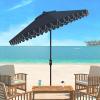 SAFAVIEH 9ft Outdoor Patio Umbrella, Round, Valance, Navy & White Trim, Auto Crank Tilt, UV Resistant for Deck, Backyard, Poolside (PAT8006A)(Navy/Off White)