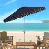 SAFAVIEH 9ft Outdoor Patio Umbrella, Round, Valance, Navy & White Trim, Auto Crank Tilt, UV Resistant for Deck, Backyard, Poolside (PAT8006A)(Navy/White)