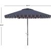 SAFAVIEH 9ft Outdoor Patio Umbrella, Round, Valance, Navy & White Trim, Auto Crank Tilt, UV Resistant for Deck, Backyard, Poolside (PAT8006A)(Navy/White)