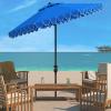 SAFAVIEH 9ft Outdoor Patio Umbrella, Round, Valance, Navy & White Trim, Auto Crank Tilt, UV Resistant for Deck, Backyard, Poolside (PAT8006A)(Pacific)