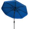 SAFAVIEH 9ft Outdoor Patio Umbrella, Round, Valance, Navy & White Trim, Auto Crank Tilt, UV Resistant for Deck, Backyard, Poolside (PAT8006A)(Pacific)